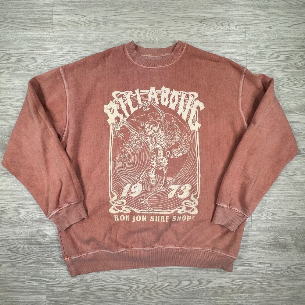 Billabong Men's Sweatshirt Ron‎ Jon Surf Shop Skeleton Graphic Pink M/L